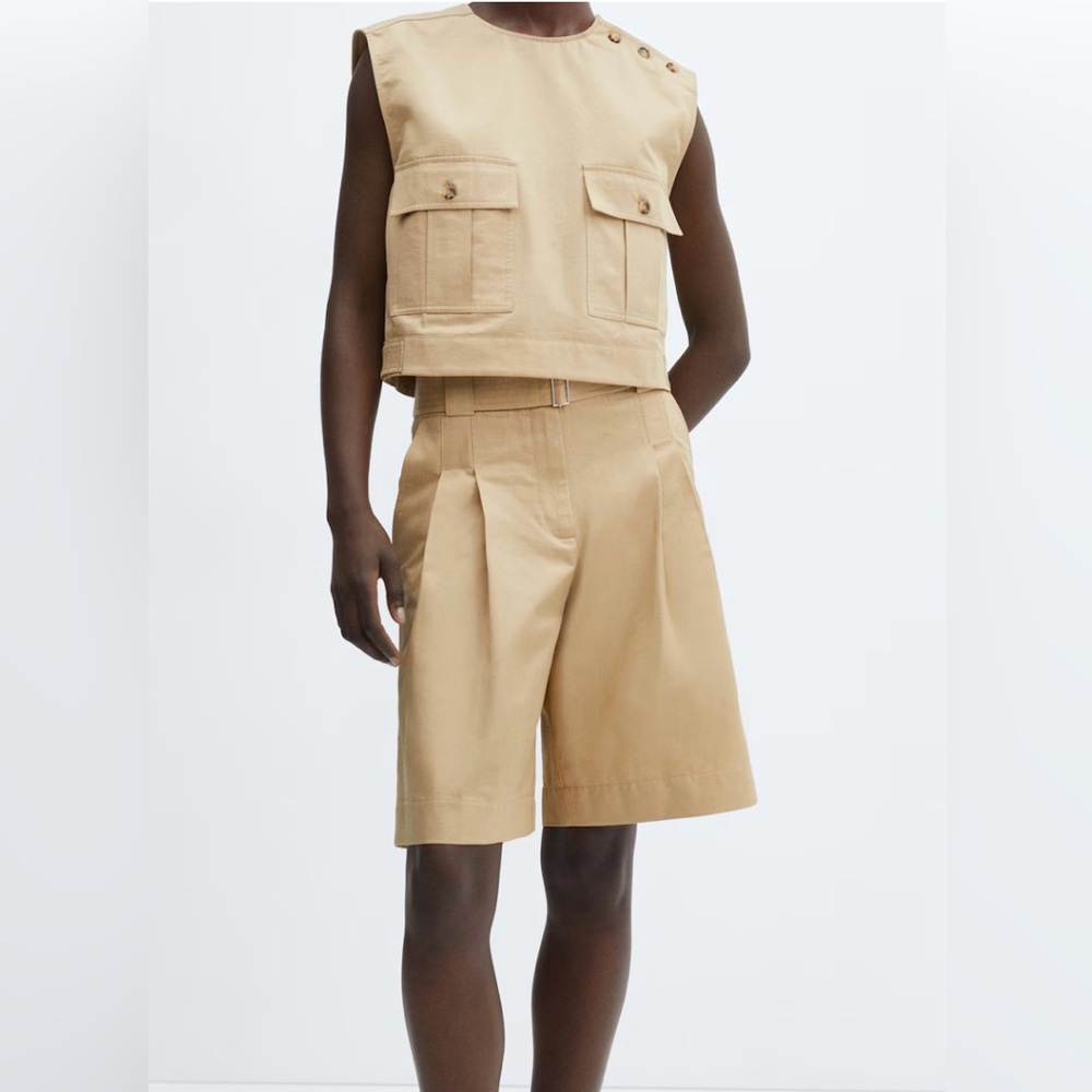 MANGO pleated Bermuda shorts with matching waistcoat with pocket detail - Picture 3 of 10